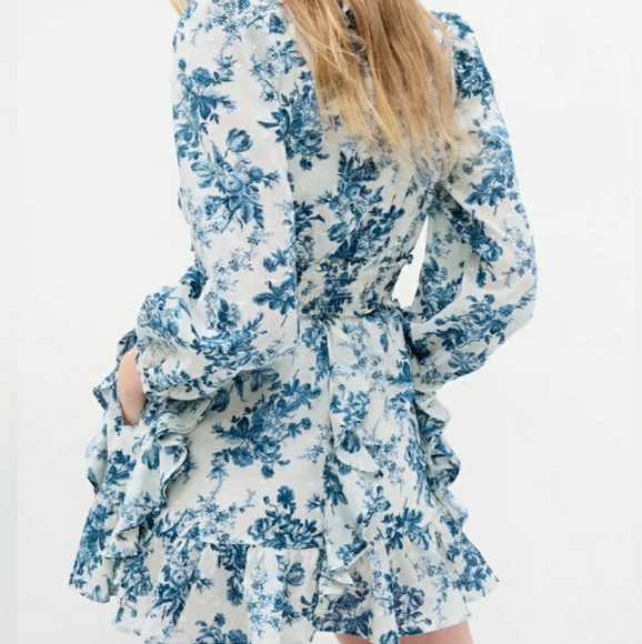 Gap x LoveShackFancy Blue Floral Ruffle Mini Dress Size Medium - Picture 5 of 7